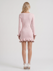 Perla Long Sleeve Ribbed Knit Mini Dress Pink view 5