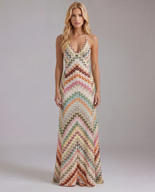 Phoebe Boho Crochet Maxi Dress Multicolor