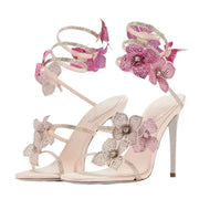 Rebecca Floral Rhinestone Wrap Strap Stiletto Sandals Baby Pink view 3
