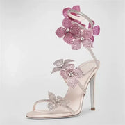 Rebecca Floral Rhinestone Wrap Strap Stiletto Sandals Baby Pink view 5