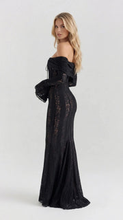 Rebekah Lace Off-Shoulder Maxi Dress Black view 3