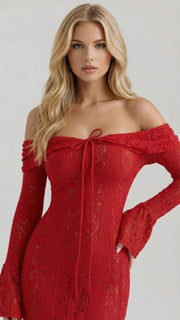 Rebekah Lace Off-Shoulder Maxi Dress Red view 2