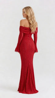 Rebekah Lace Off-Shoulder Maxi Dress Red view 3