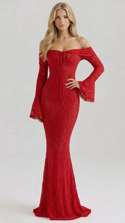 Rebekah Lace Off-Shoulder Maxi Dress Red view 1