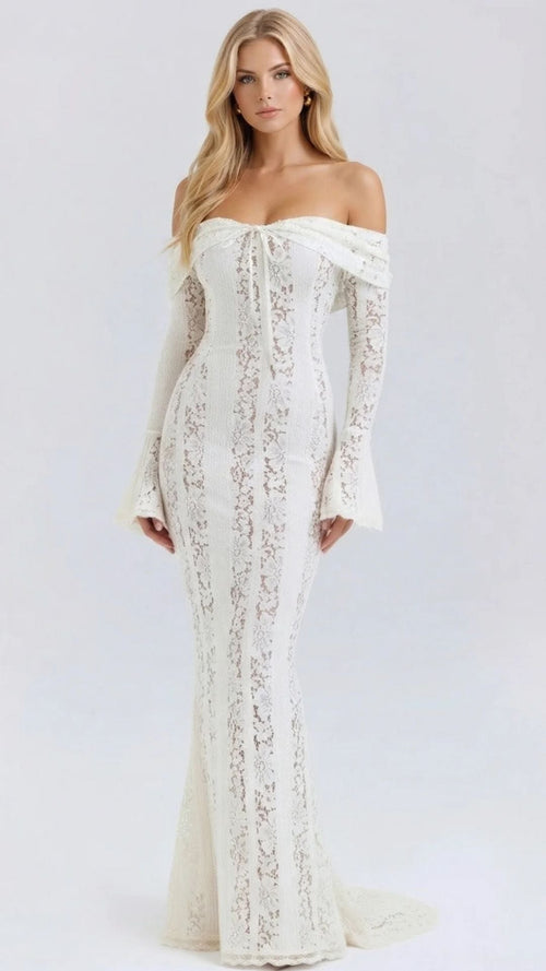 Rebekah Lace Off-Shoulder Maxi Dress White