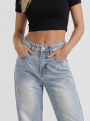 Reese Mid Rise Baggy Distressed Wide Leg Jeans Light Blue view 6