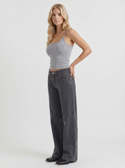 Romy Low Rise Pinstripe Wide Leg Denim Jeans Charcoal Blue view 3