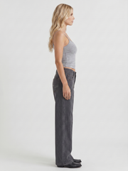 Romy Low Rise Pinstripe Wide Leg Denim Jeans Charcoal Blue view 4