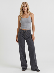 Romy Low Rise Pinstripe Wide Leg Denim Jeans Charcoal Blue view 1
