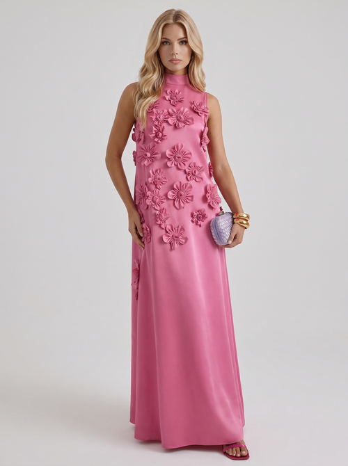 Rosalie Applique Maxi Dress Dark Pink
