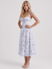 Sabine Toile Print Puff Sleeve Midi Dress Light Blue view 3