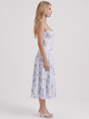 Sabine Toile Print Puff Sleeve Midi Dress Light Blue view 4