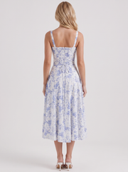 Sabine Toile Print Puff Sleeve Midi Dress Light Blue view 5
