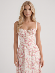 Sabine Toile Print Puff Sleeve Midi Dress Light Pink view 2