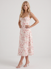 Sabine Toile Print Puff Sleeve Midi Dress Light Pink view 3