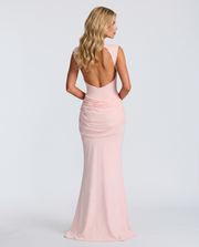 Sakura Twist Knot Bodycon Mermaid Maxi Dress Pink view 3