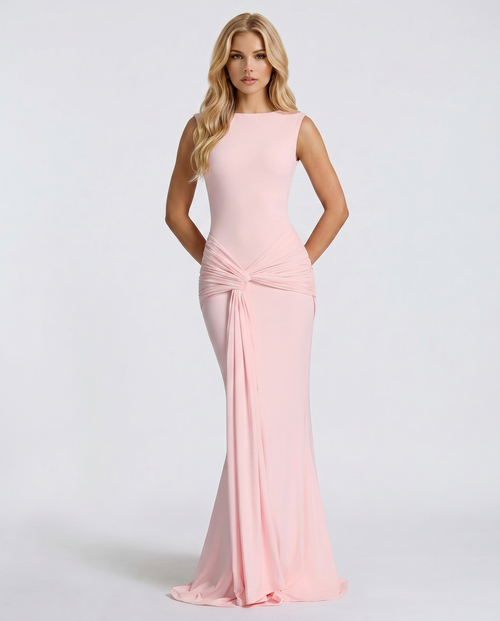 Sakura Twist Knot Bodycon Mermaid Maxi Dress Pink