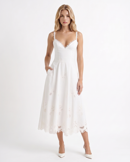 Sara Flare Midi Dress White