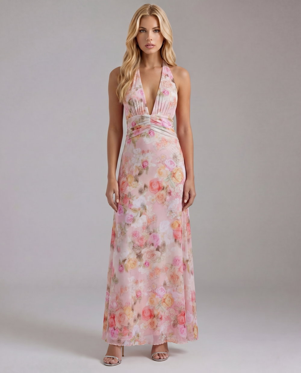 Sarah Plunge Maxi Dress Pink