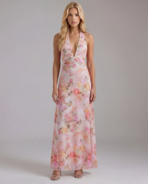 Sarah Plunge Maxi Dress Pink