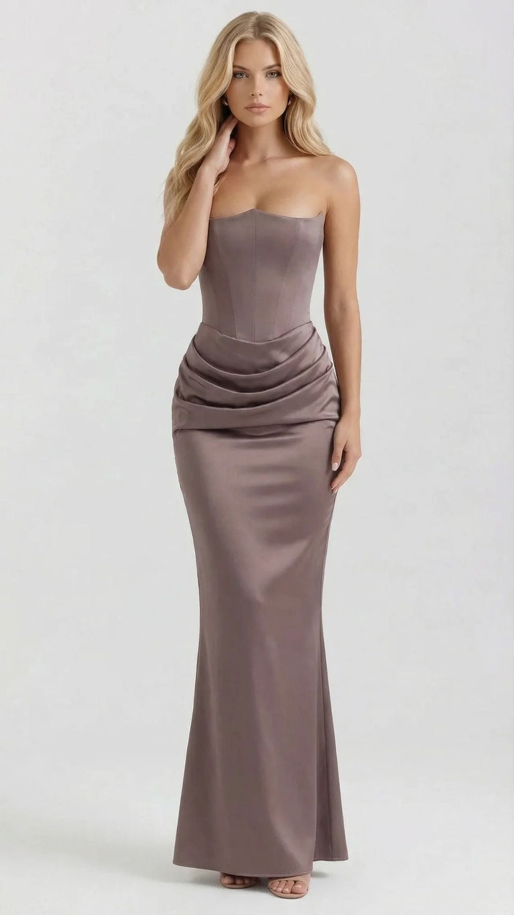 Scarlet Corset Strapless Maxi Dress Brown
