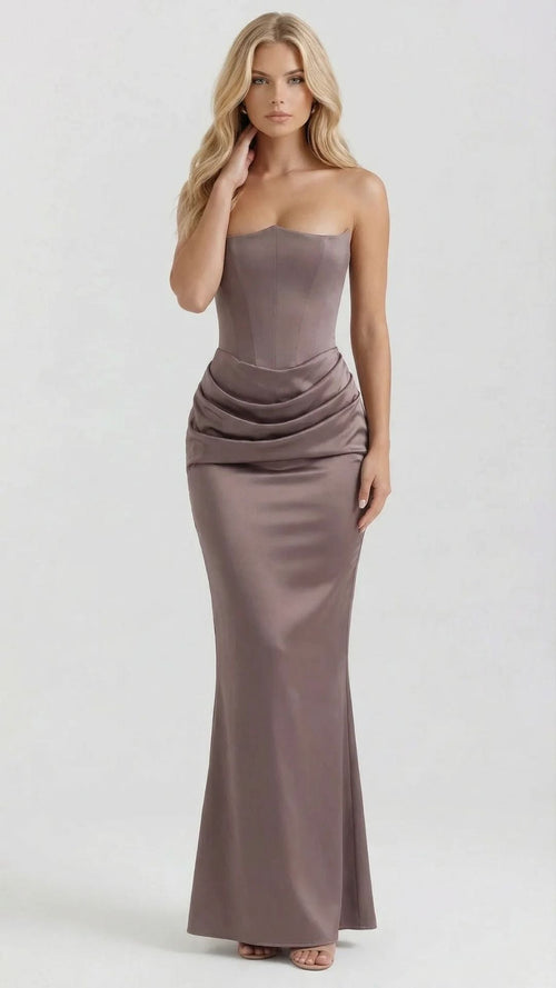 Scarlet Corset Strapless Maxi Dress Brown
