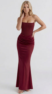 Scarlet Corset Strapless Maxi Dress Burgundy view 2