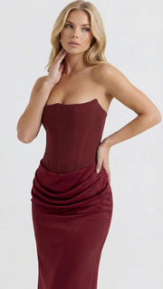 Scarlet Corset Strapless Maxi Dress Burgundy view 3