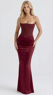 Scarlet Corset Strapless Maxi Dress Burgundy view 4