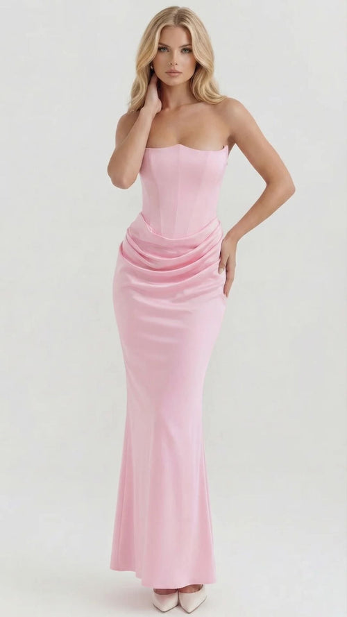Scarlet Corset Strapless Maxi Dress Pink