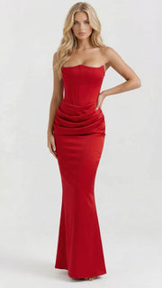 Scarlet Corset Strapless Maxi Dress Red view 2