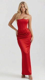 Scarlet Corset Strapless Maxi Dress Red view 3