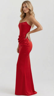 Scarlet Corset Strapless Maxi Dress Red view 5
