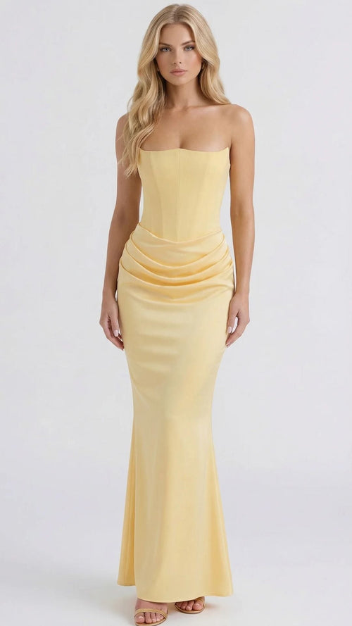 Scarlet Corset Strapless Maxi Dress Yellow