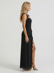 Scarlet Ruffle Maxi Dress Black view 3