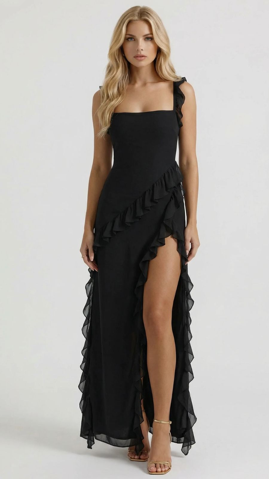 Scarlet Ruffle Maxi Dress Black