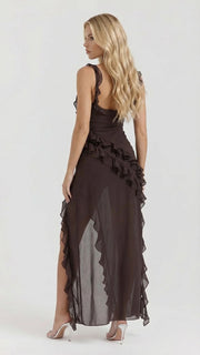Scarlet Ruffle Maxi Dress Brown view 3