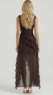 Scarlet Ruffle Maxi Dress Brown view 4