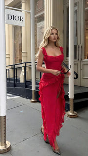 Scarlet Ruffle Maxi Dress Red view 4