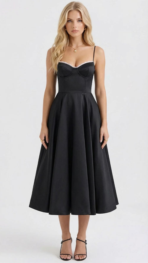 Selene Sweetheart Midi Dress Black
