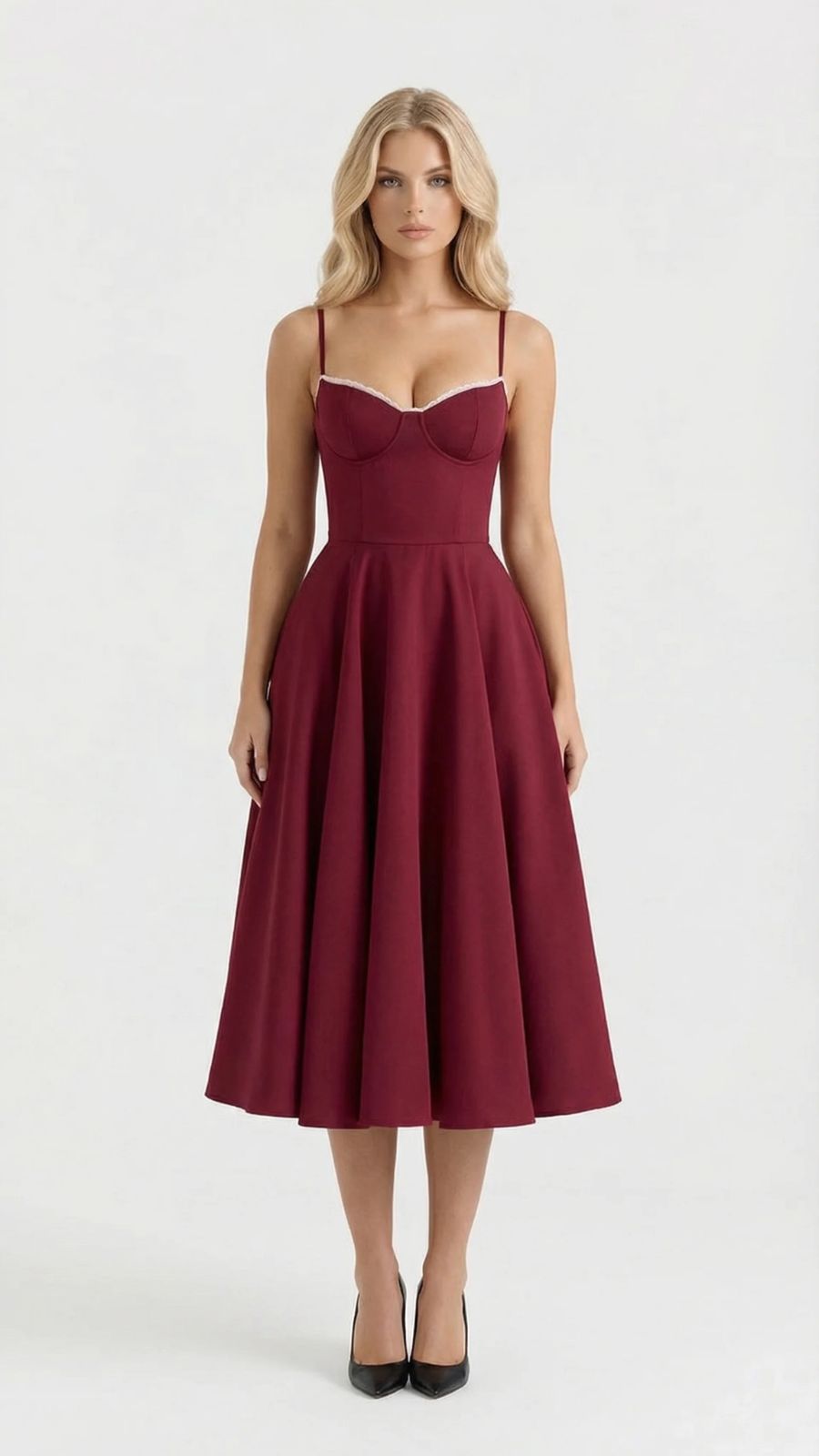 Selene Sweetheart Midi Dress Burgundy