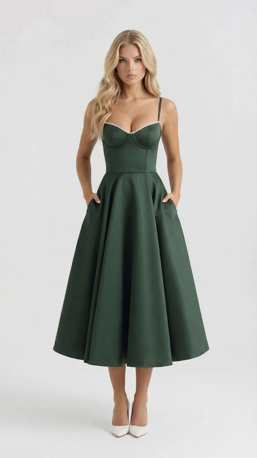 Selene Sweetheart Midi Dress Green