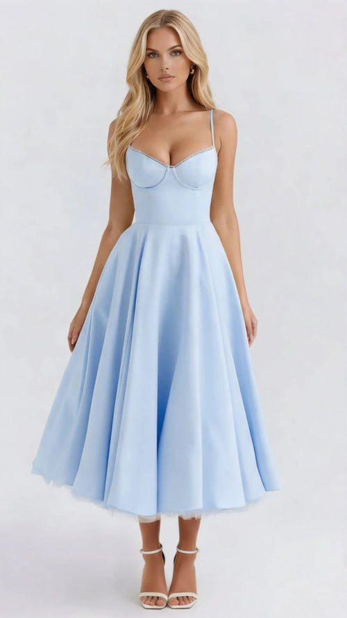 Selene Sweetheart Midi Dress Light Blue
