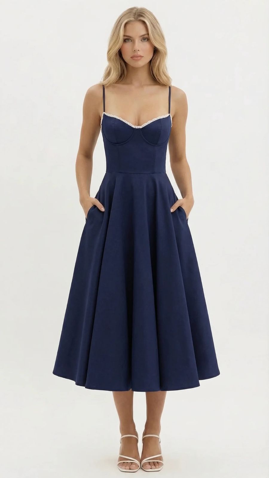 Selene Sweetheart Midi Dress Navy