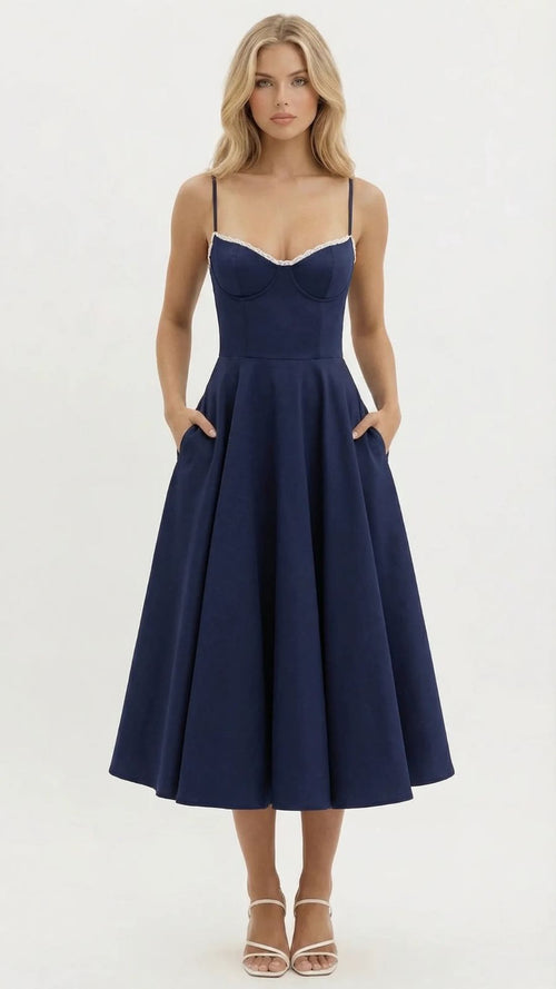 Selene Sweetheart Midi Dress Navy