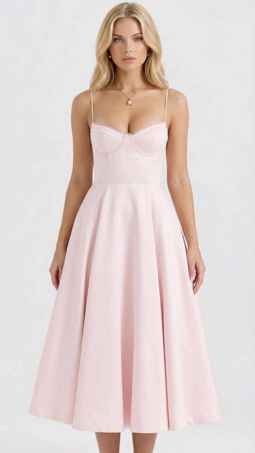 Selene Sweetheart Midi Dress Pink
