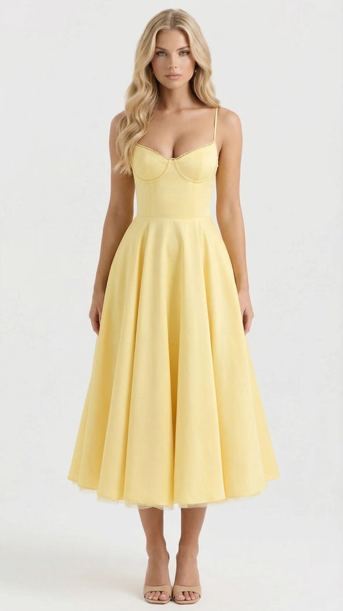 Selene Sweetheart Midi Dress Yellow