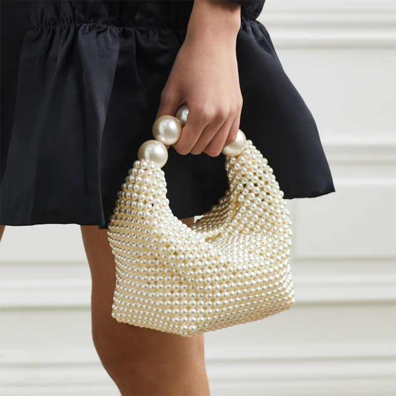 Selina Pearl Beaded Top Handle Mini Party Bag White