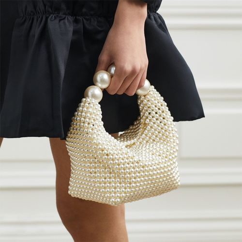 Selina Pearl Beaded Top Handle Mini Party Bag White