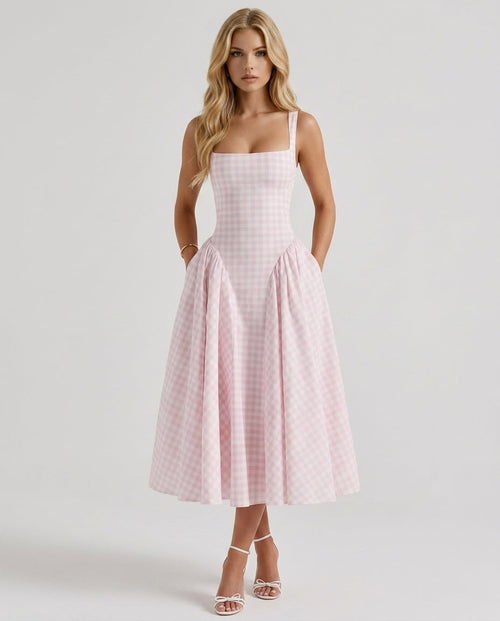Sherrie Gingham Midi Dress Blush